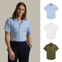 BUY 1, GET 3 — SHORT-SLEEVE LINEN SHIRTS - Classic Blue • Ceramic White • Olive Green / S